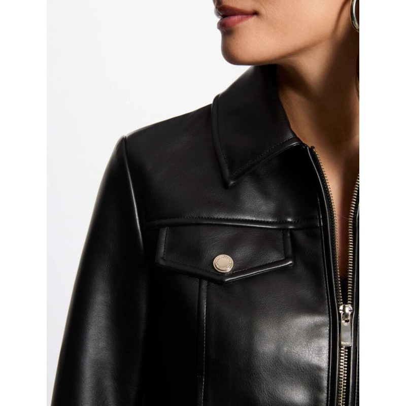 Blouson court simili cuir noir femme