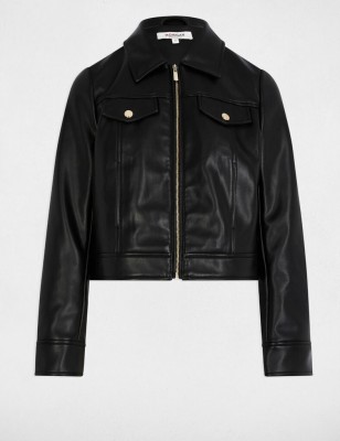 Blouson court simili cuir noir femme