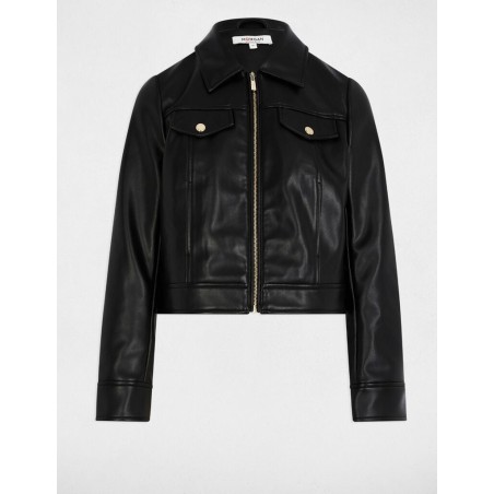 Blouson court simili cuir noir femme