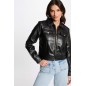 Blouson court simili cuir noir femme