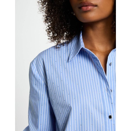 Chemise manches longues rayée bleu ciel femme
