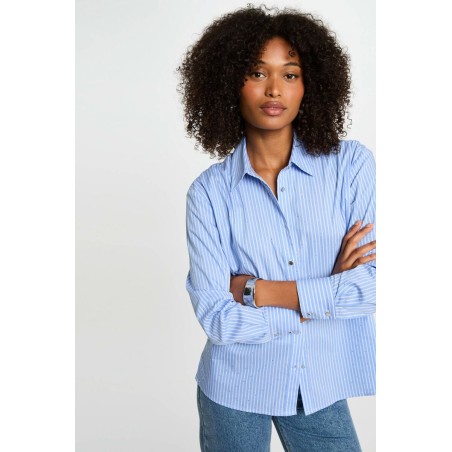 Chemise manches longues rayée bleu ciel femme