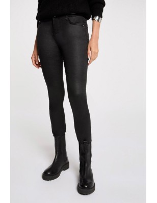 Pantalon slim enduit noir femme