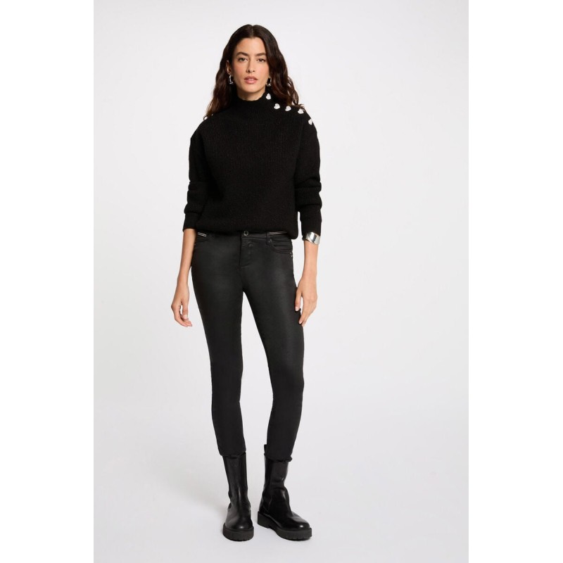 Pantalon slim enduit noir femme Pantalon slim enduit noir femme