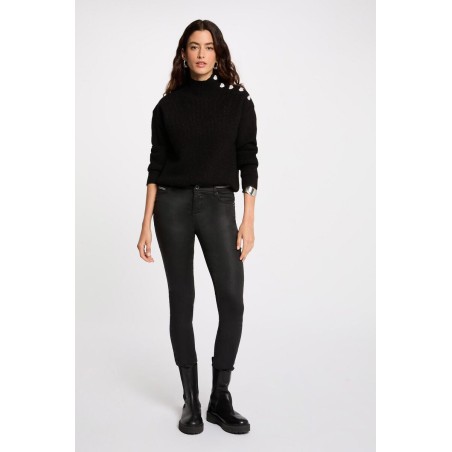 Pantalon slim enduit noir femme