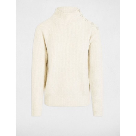 Pull manches longues avec boutons ivoire femme
