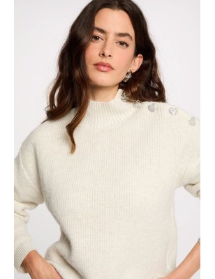 Pull manches longues avec boutons ivoire femme