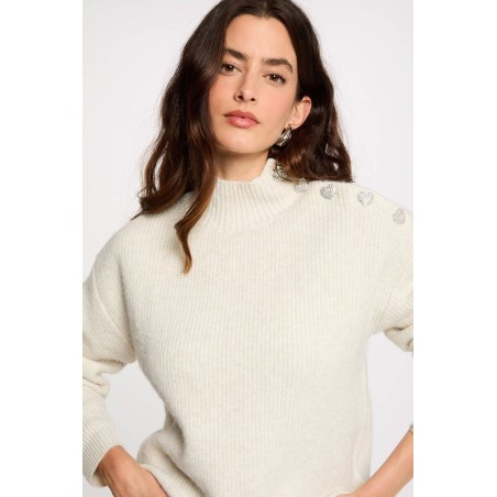 Pull manches longues avec boutons ivoire femme