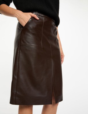 Jupe ajustée simili cuir marron foncé femme