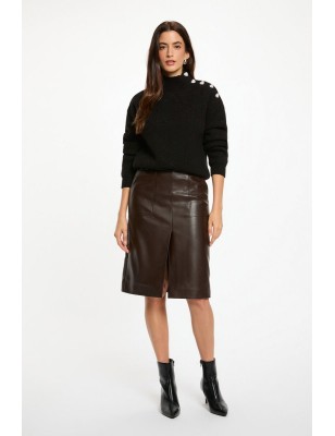 Jupe ajustée simili cuir marron foncé femme