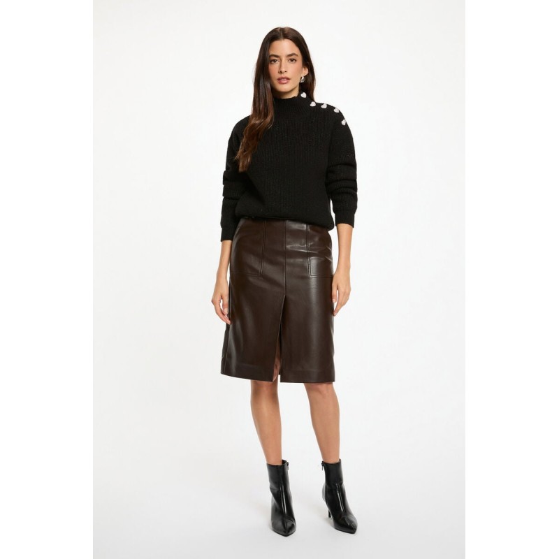 Jupe ajustée simili cuir marron foncé femme Jupe ajustée simili cuir marron foncé femme