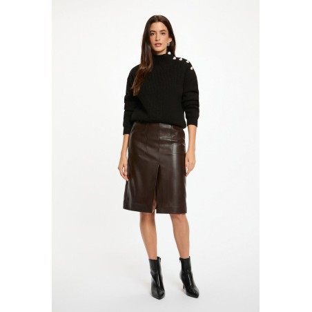 Jupe ajustée simili cuir marron foncé femme