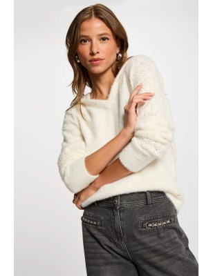 Pull à capuche ivoire femme