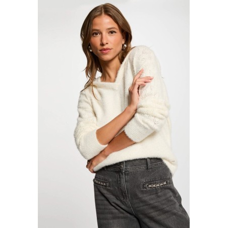 Pull à capuche ivoire femme
