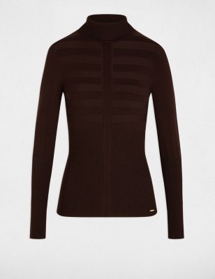 Pull col roulé ajusté marron femme