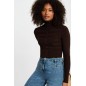 Pull col roulé ajusté marron femme