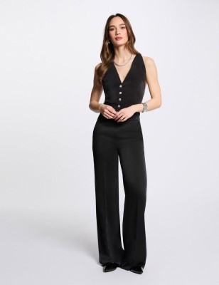 pantalon large fluide noir femme
