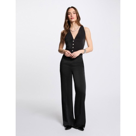 pantalon large fluide noir femme
