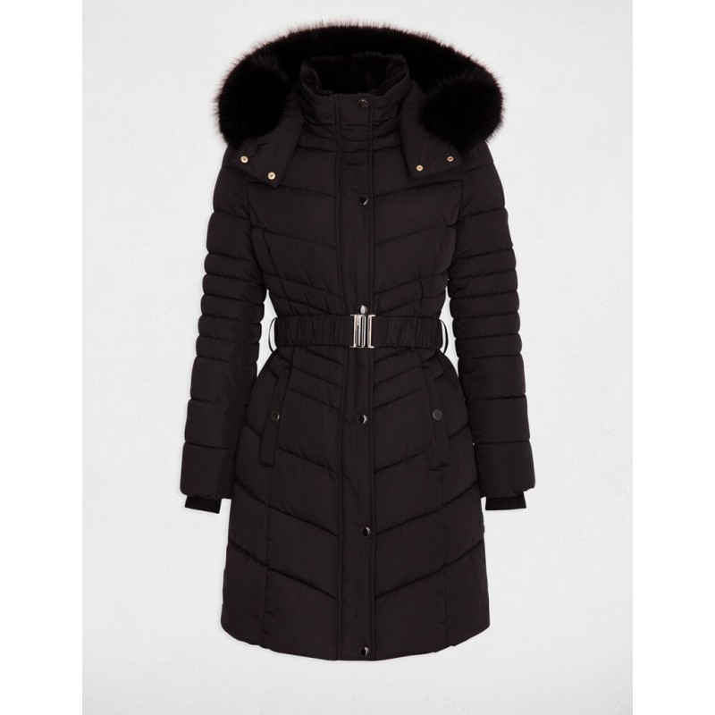 Doudoune longue à capuche noir femme