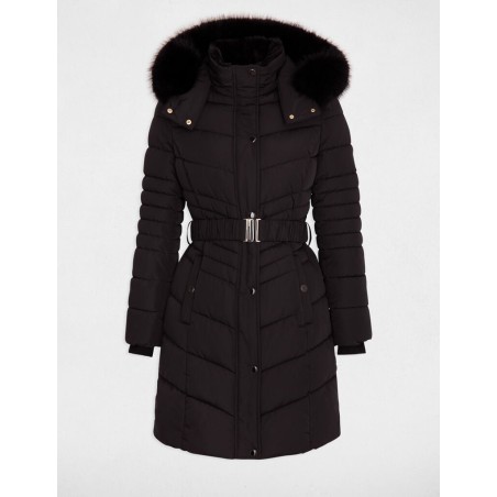 Doudoune longue à capuche noir femme