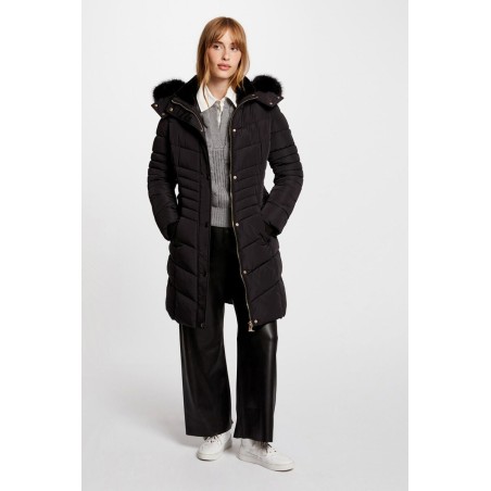 Doudoune longue à capuche noir femme