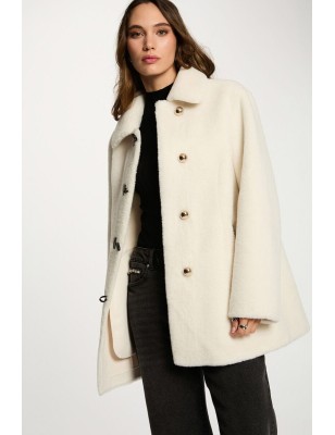Manteau court fausse fourrure ivoire femme