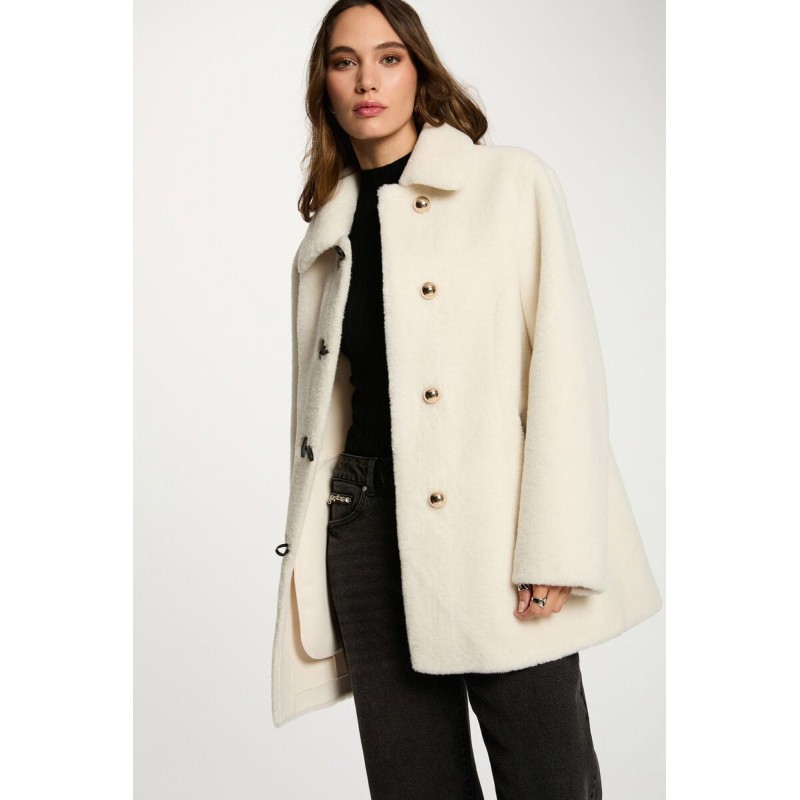 Manteau court fausse fourrure ivoire femme